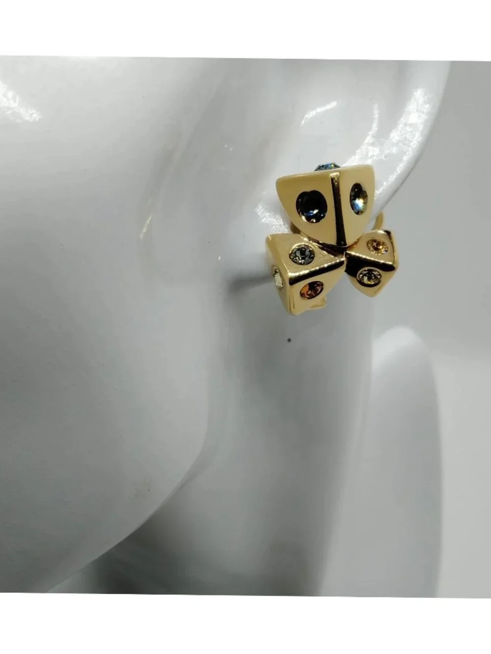 Authentic Louis Vuitton Gold Tone LV Icon Stud Earrings Crystal Designer Jewelry